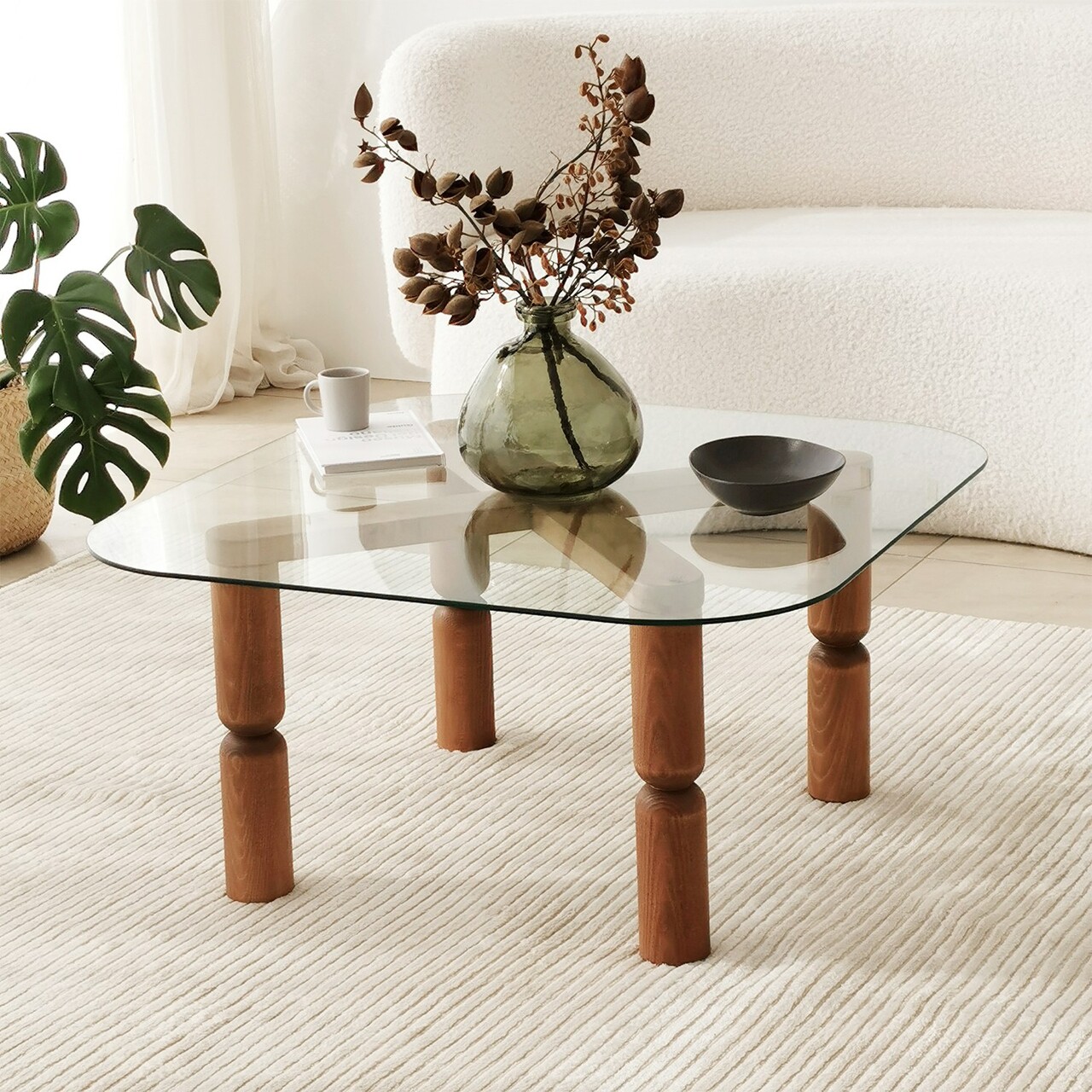 Masuta de cafea, Neostill, Kei, 80x40x80 cm, Sticla temperata , Maro - 1 | YEO