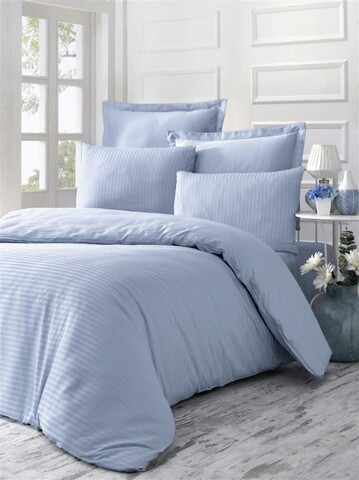 Lenjerie de pat dubla king (bl), line - blue, victoria, bumbac satinat
