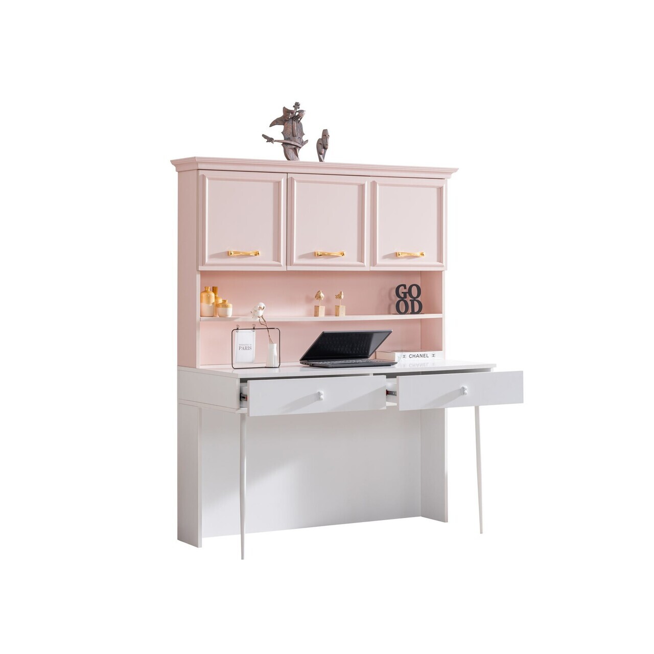 Birou, Hanah Home, Rosa, 138x167x60 cm, PAL, Roz/Alb - view 3