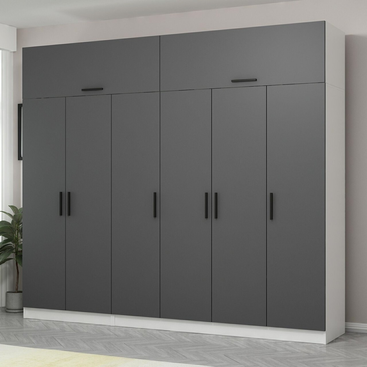 Dulap pentru haine, Minerva, Kale, 270x255x52 cm, PAL, Antracit - 1 | YEO