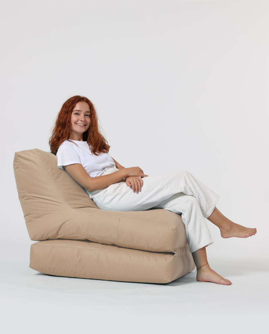 Fotoliu Extensibil, Siesta, Ferndale Bean Bag, 55 - 180 Cm, Poliester Impermeabil, Bej Nurca