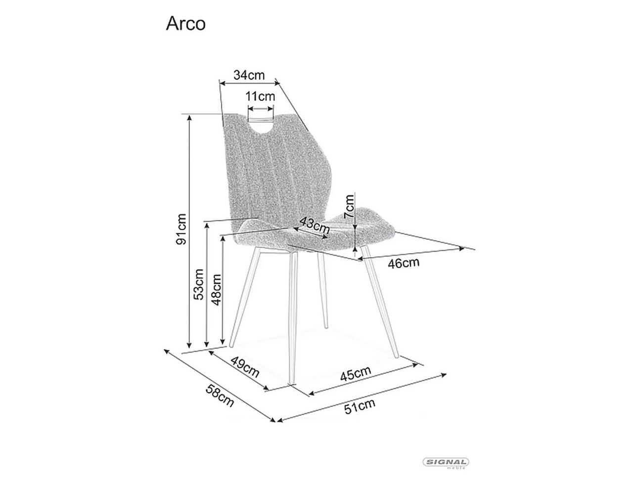 Scaun Arco Brego, Signal, 51x43x91 cm, textil/otel, albastru/negru