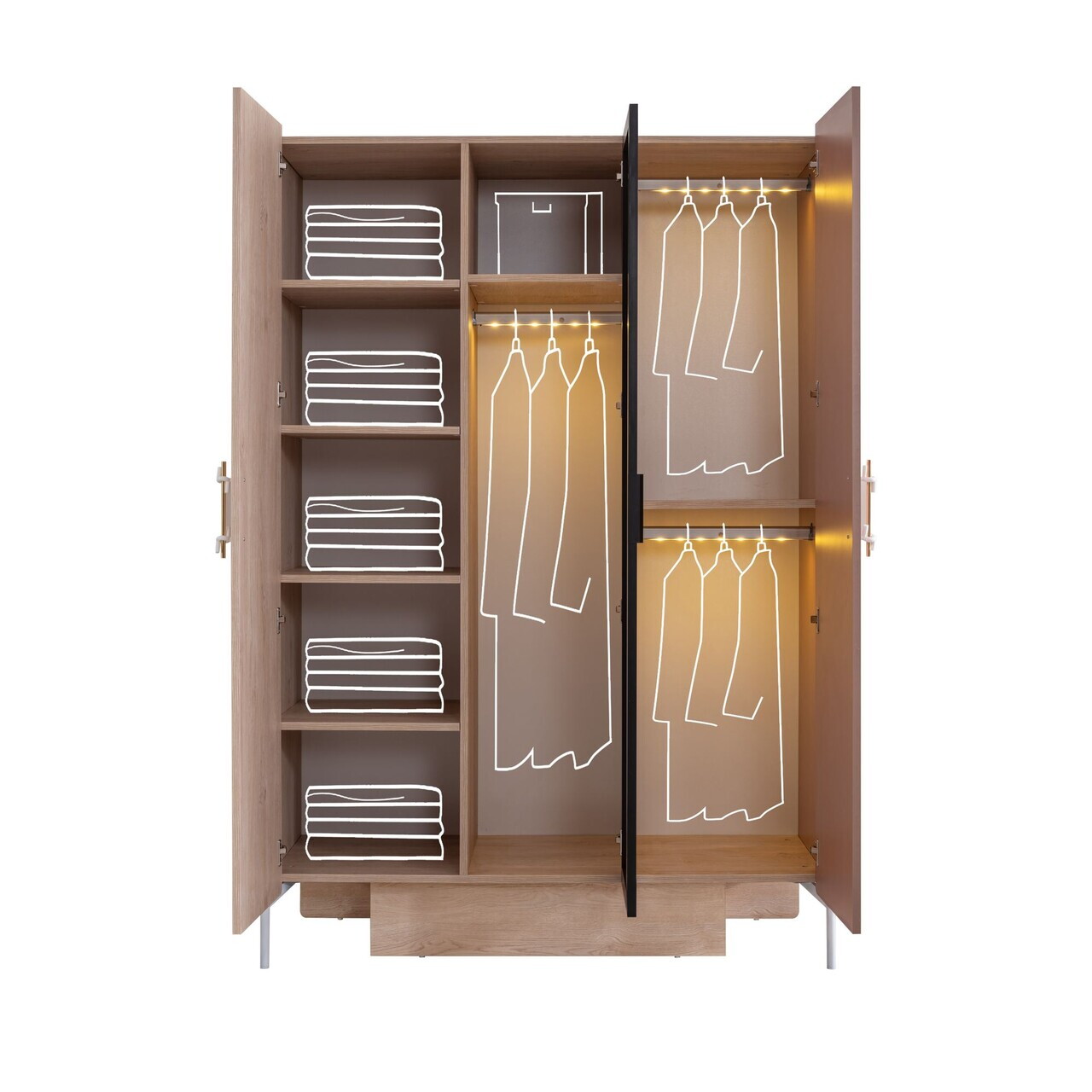 Dulap pentru haine, Hanah Home, Rosetta, 134x200x60 cm, PAL, Maro / Roz - view 4