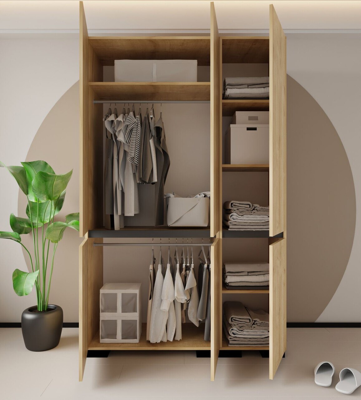 Dulap pentru haine, Hanah Home, Floransa 135, 135x210x52 cm, PAL MELAMINAT, Stejar safir / Antracit — imaginea 3