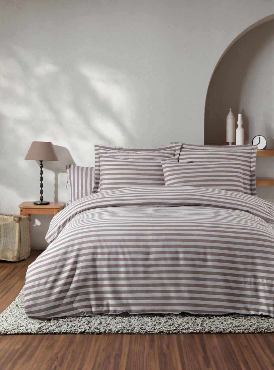 Lenjerie de pat dubla, Water Yollu Saten - Brown, EnLora Home, 70% bumbac/30% poliester