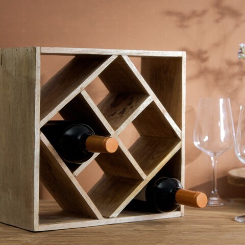 Suport 8 sticle de vin, Sjal Mango, Homla 33x15x33 cm, lemn, natur