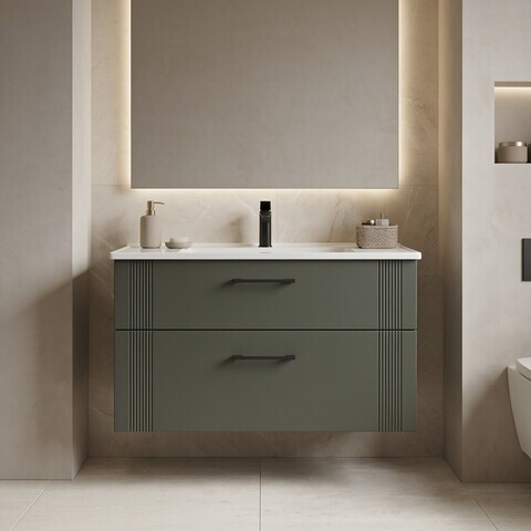 Dulap de baie cu chiuvetă, Hanah Home, Bari 100 v2, Verde Mat