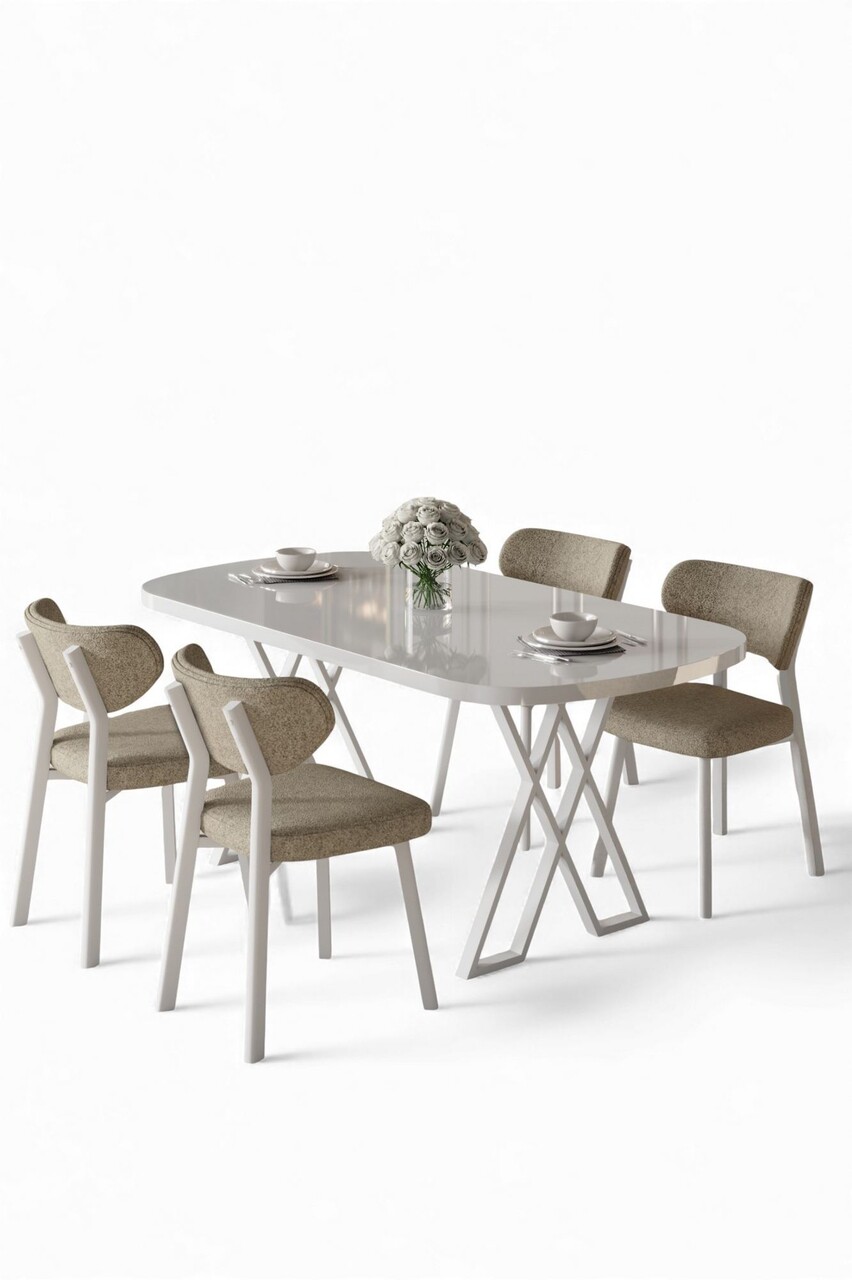 Set masă și scaune (5 bucăți), Hanah Home, Axton, Alb / Cappuccino - view 2
