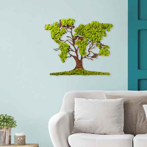 Decoratiune de perete, tree 2, 100% mdf/moss (grosime: 6 mm), dimensiune: 71 x 1 x 59 cm, verde/maro
