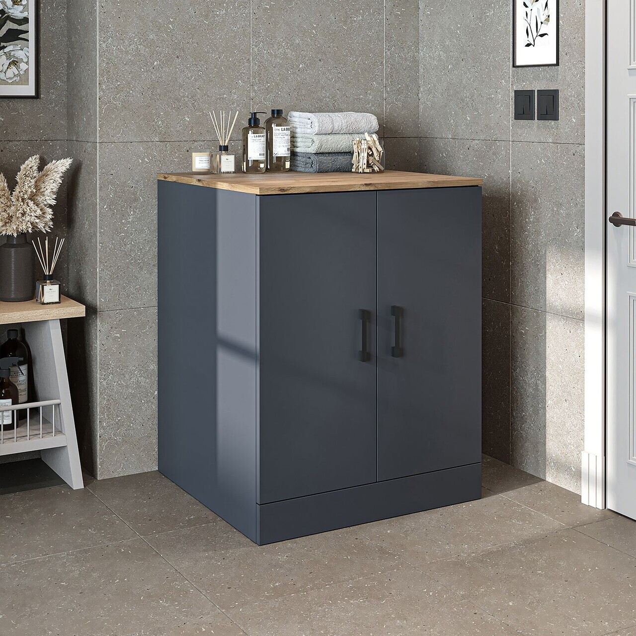 Dulap masina de spalat, Hanah Home, 1016.56, 70x90x69 cm, PAL MELAMINAT, Pin Atlantic / Antracit