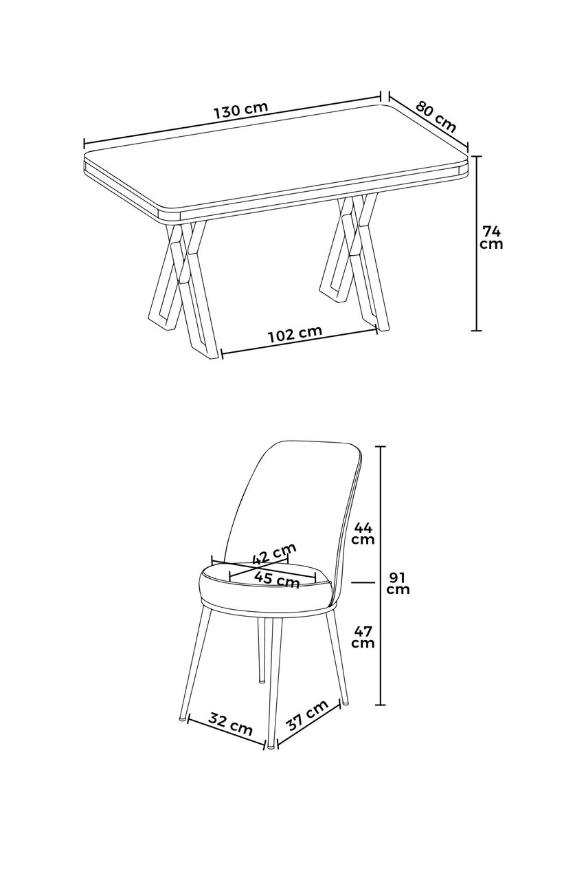 Set masă și scaune (5 bucăți), Hanah Home, Vals, Alb / Crom / Crem - imagine 3