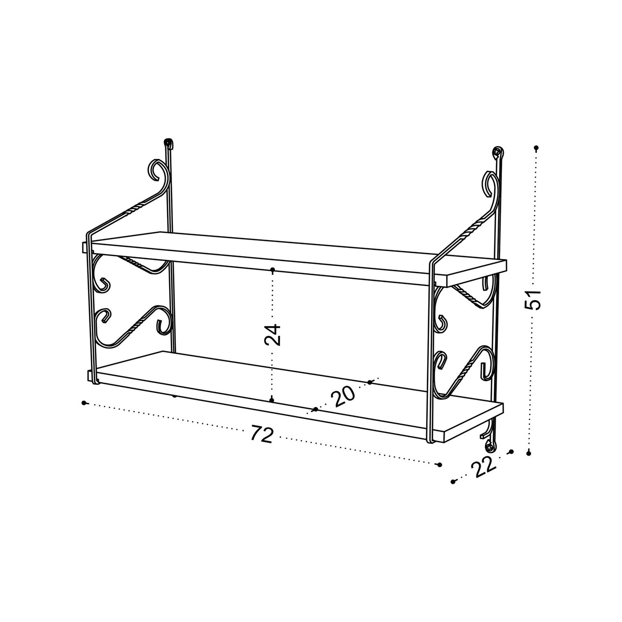 Raft de perete, Decormet, Seramoni 2'li, 72x51x20 cm, Stejar
