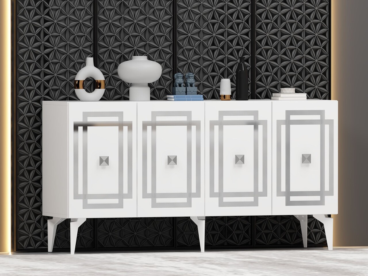 Consola, Hanah Home, Lotus, 150x79x40 cm, PAL , Alb / Argintiu - view 2