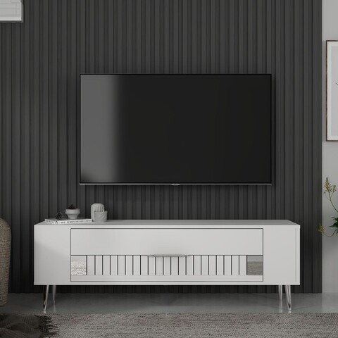 Comoda TV, Olivia, Retrolp4, Alb / Argintiu