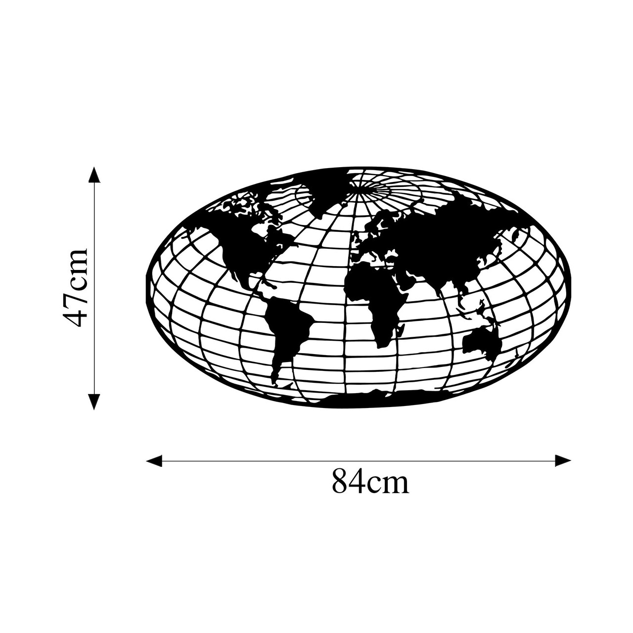 Decoratiune de perete, World Map 6, Metal, Dimensiune: 84 x 47 cm, Negru