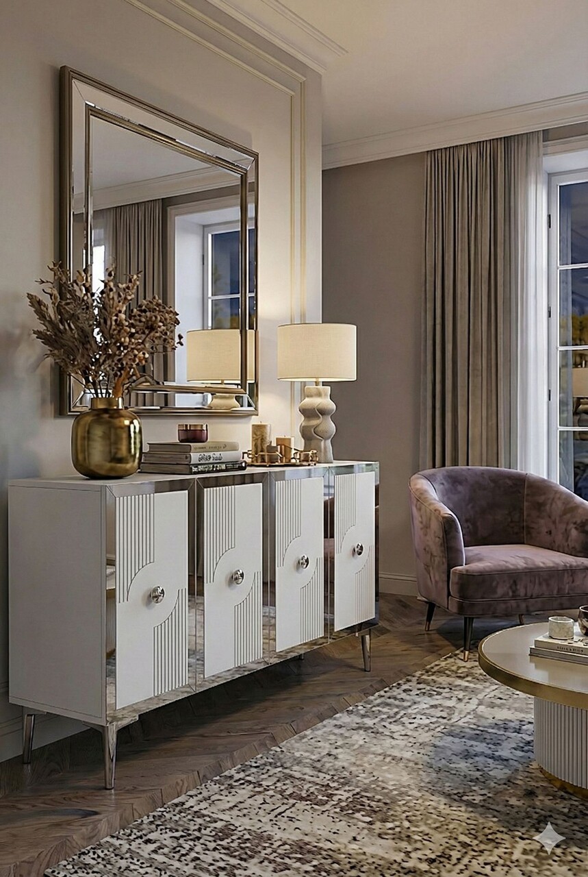 Consola, Hanah Home, Pega 120, 120x79x32 cm, Alb / Argintiu - view 2