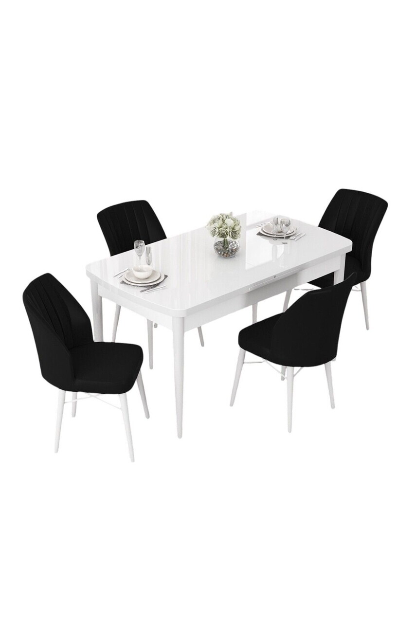 Set masa extensibila si scaune (5 piese), Hanah Home, Nef, Alb/Negru — imaginea 2