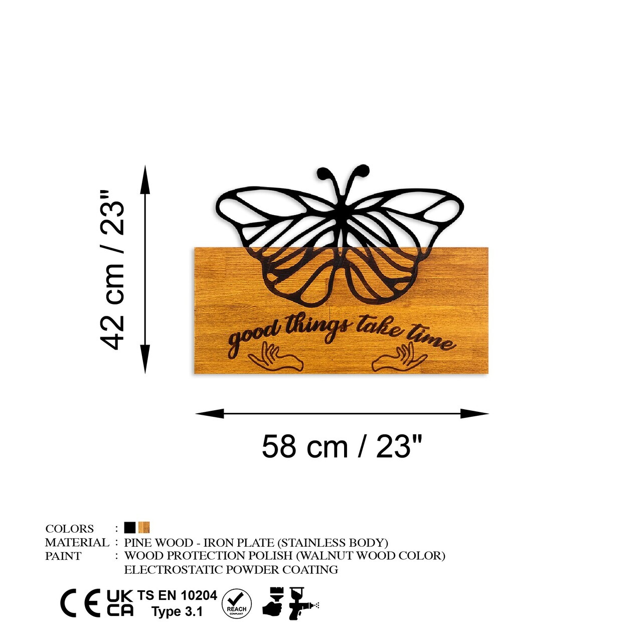 Decoratiune de perete, Butterfly 5, Lățime: 58 cm Înălțime: 42 cm Adâncime: 3 cm, Nuc / Negru — imaginea 7