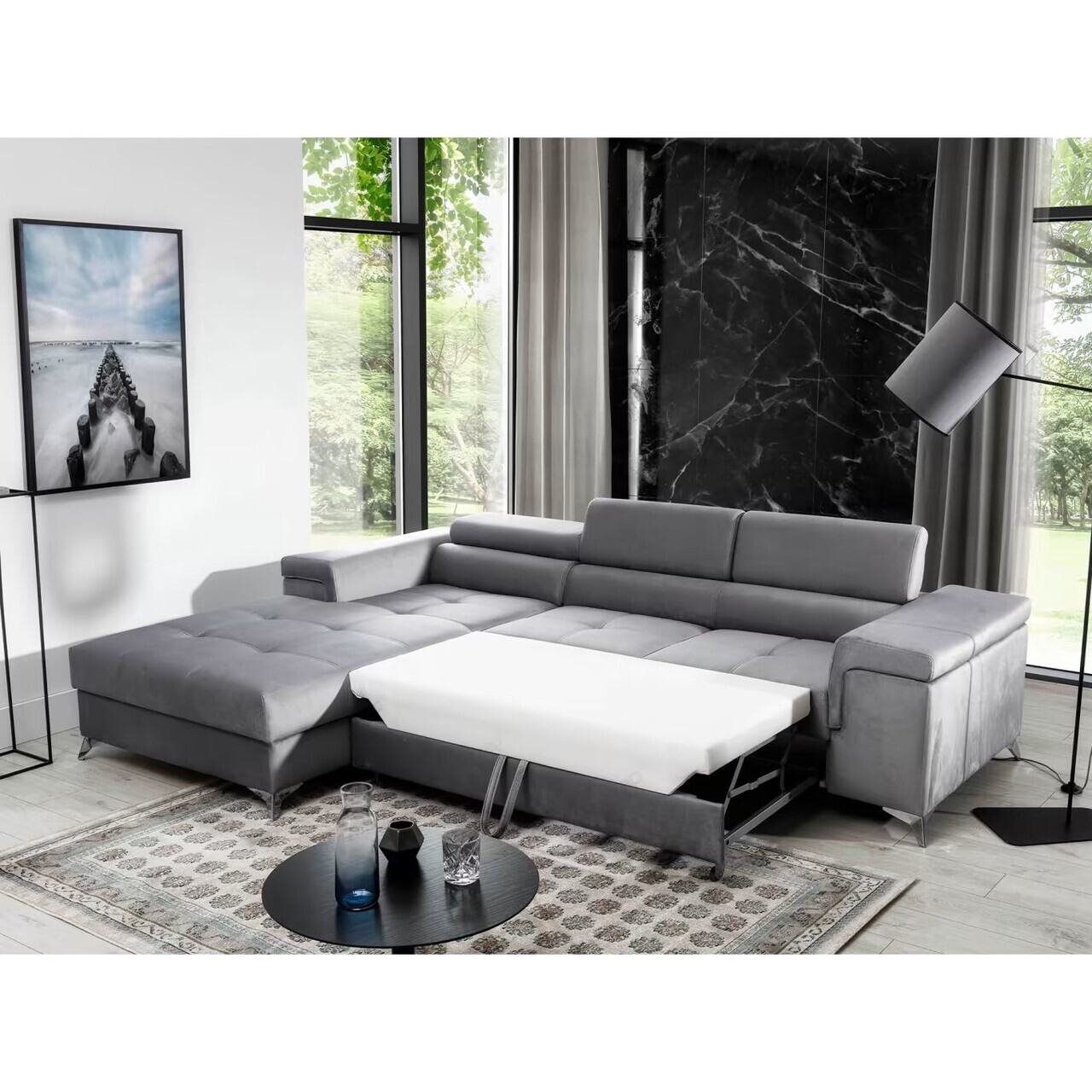 Coltar extensibil stanga 4 locuri ELTAP, RIC-LT-07KRO, Ricardo, 281x205x88 cm, lemn/poliester, negru - view 6