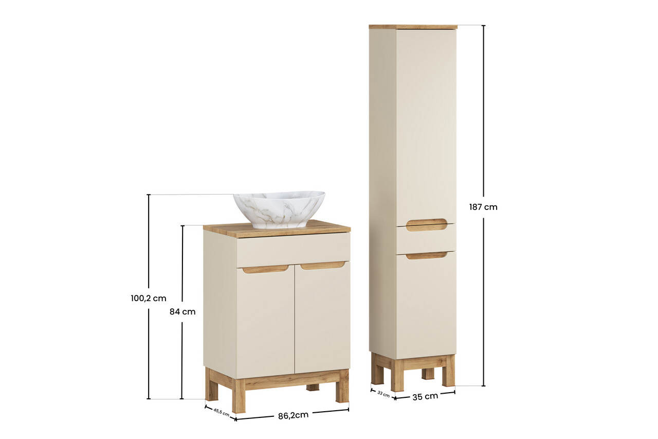 Set mobilier baie Bali Cashmere Wotan Pati 60 cm, dulap inalt si masca cu lavoar, Comad, MDF/PAL, casmir - view 2