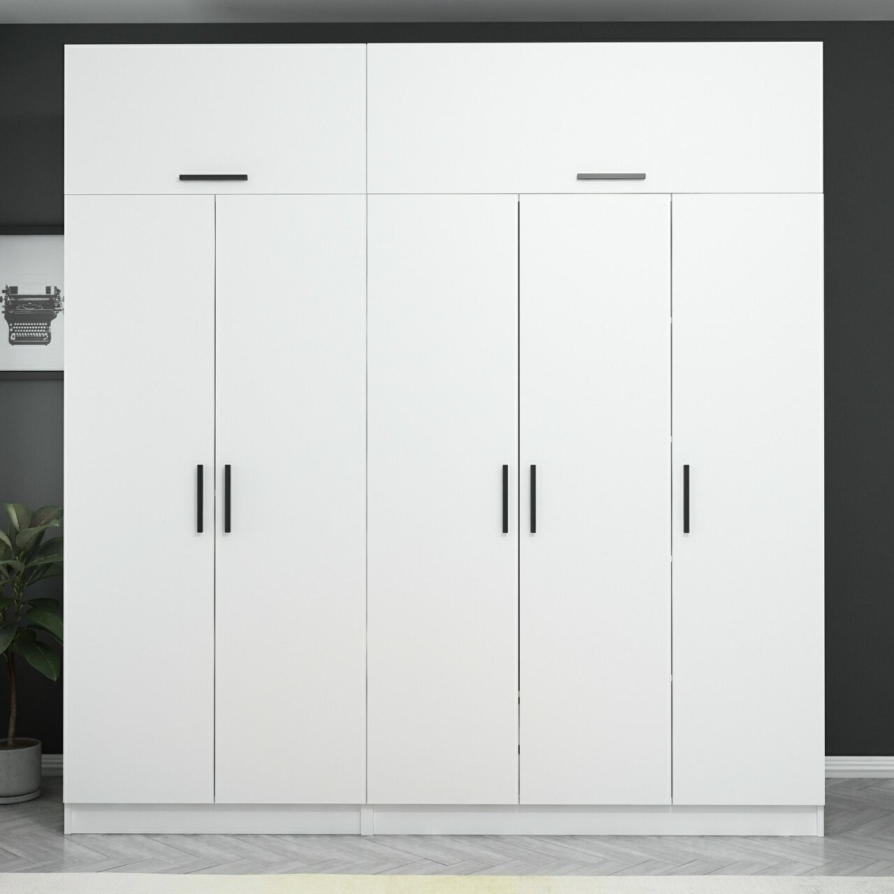 Dulap pentru haine, Minerva, Kale, 225x235x52 cm, PAL, Alb - 1 | YEO