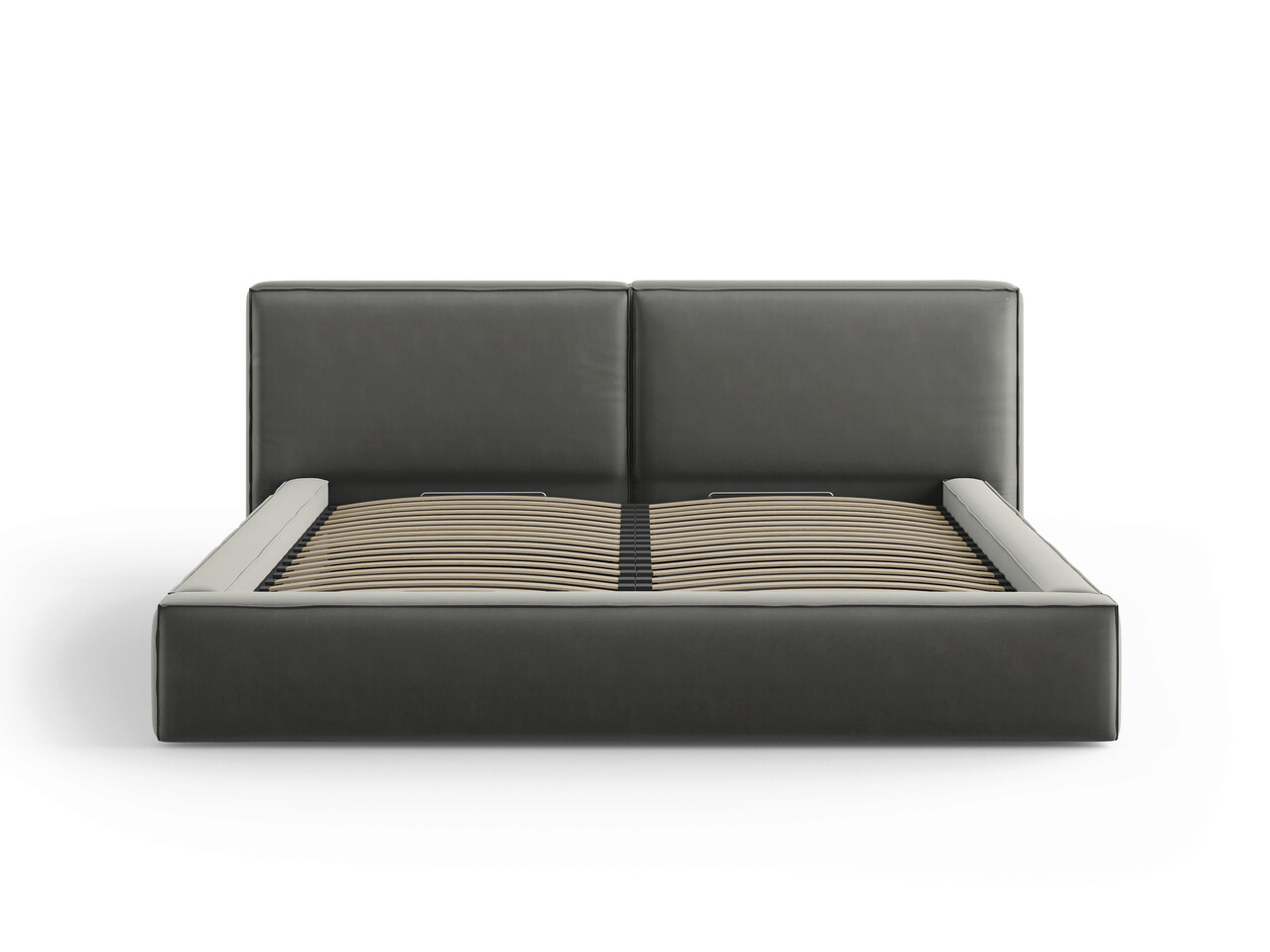 Pat tapitat cu tablie si lada depozitare, Jodie, Micadoni Home, BL, 200x200 cm, catifea, gri deschis - 1 | YEO