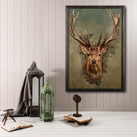 Tablou decorativ, Stag Face XL, Lemn, Lemn, Multicolor Bystag