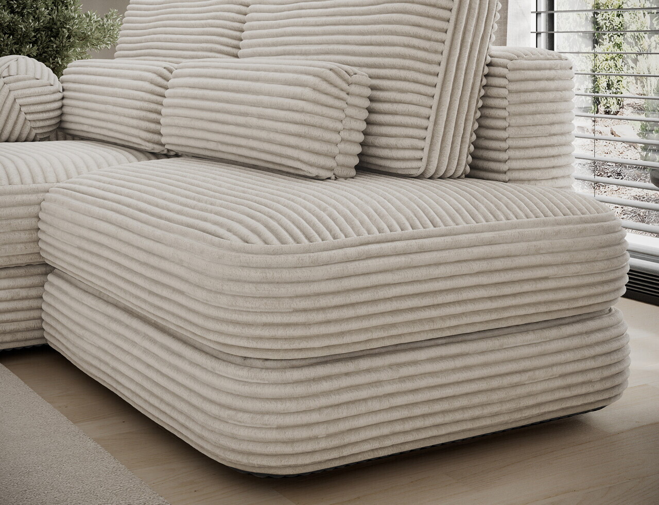 Coltar extensibil stanga 3 locuri ELTAP, Ripeli, 217x175x96 cm, lemn/catifea din poliester, bej deschis — imaginea 8
