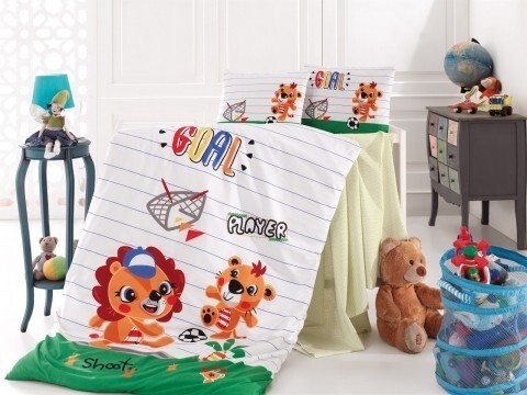 Lenjerie de pat pentru copii Player, Nazenin Home, 4 piese, 120 x 160 cm, 100% bumbac ranforce, multicolora
