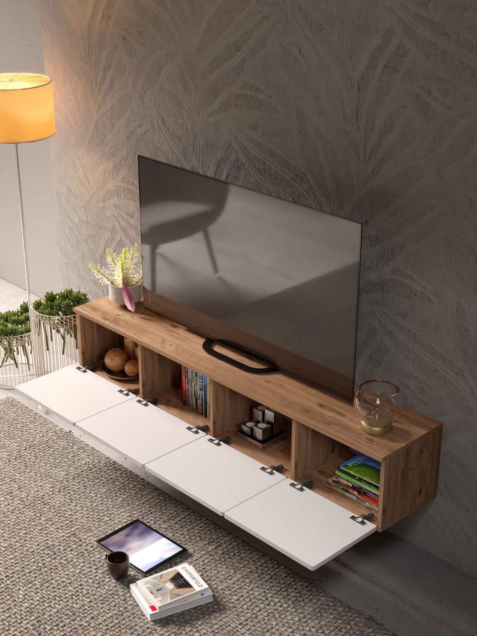 Comoda TV, Hanah Home, Lunera 180, 180x32x35 cm, PAL, Pin Atlantic / Alb - view 3
