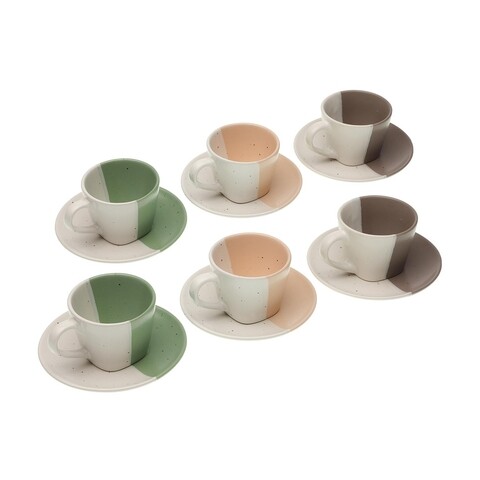 Set 6 cesti cu farfurie pentru cafea Lara, Versa, 5 x 5 x 5.2 cm, ceramica