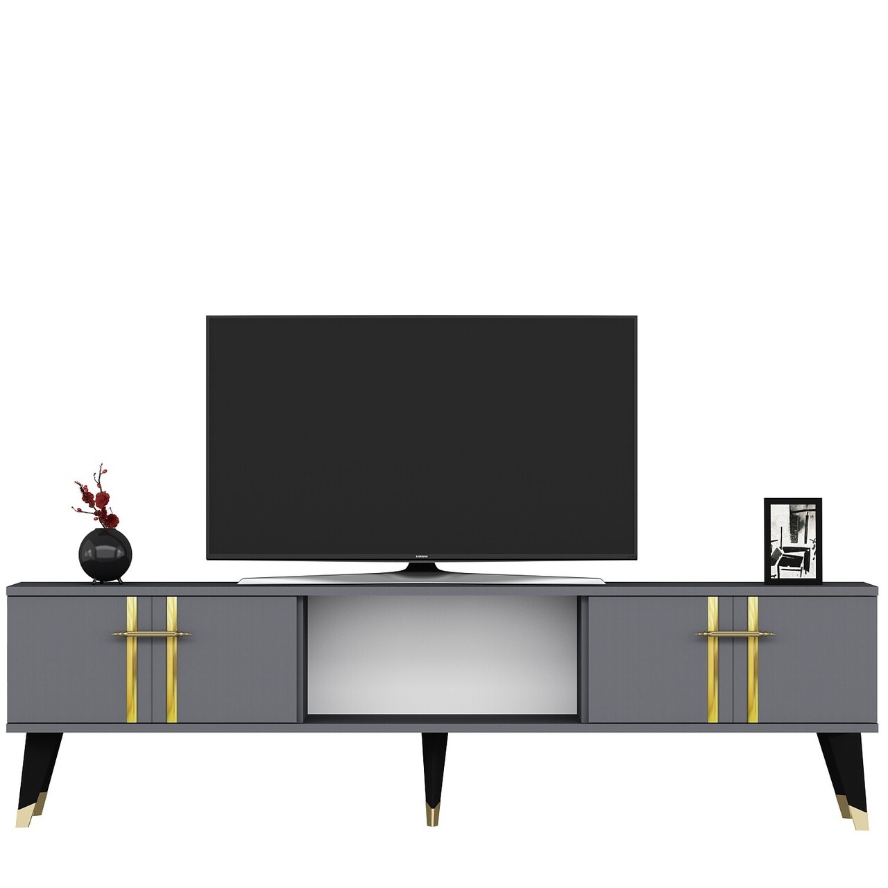 Comoda TV, Olivia, Asel, 150x44.6x29.6 cm, PAL , Antracit / Aur - 2 | YEO