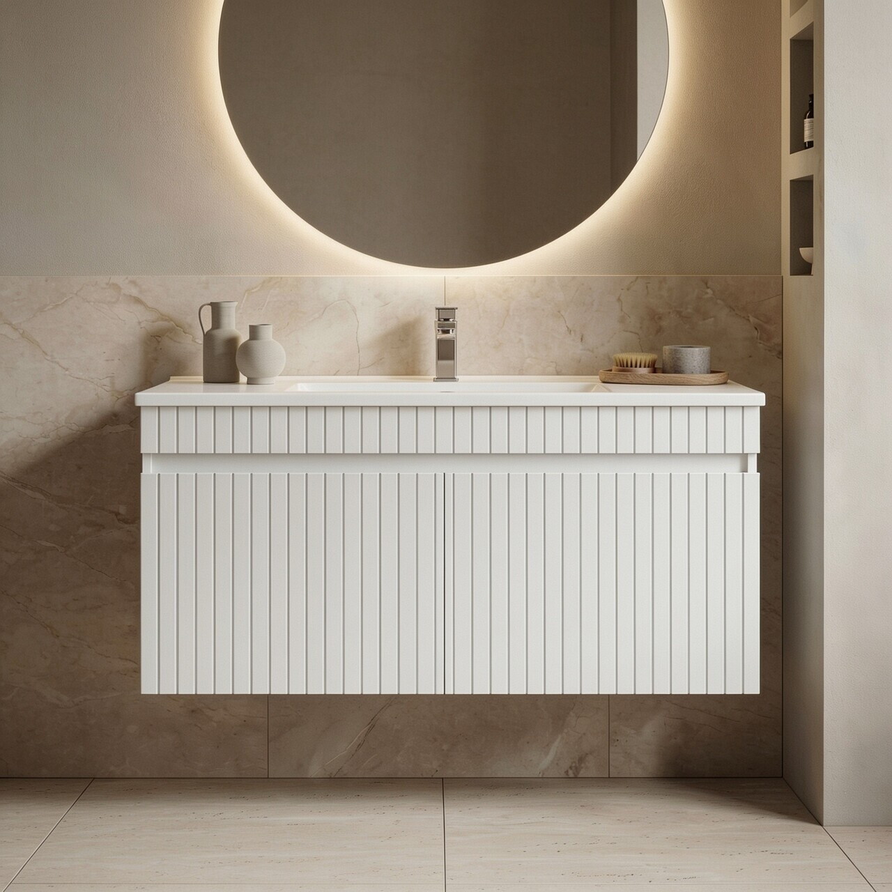 Dulap de baie cu chiuvetă, Hanah Home, Tivoli 100, Alb mat