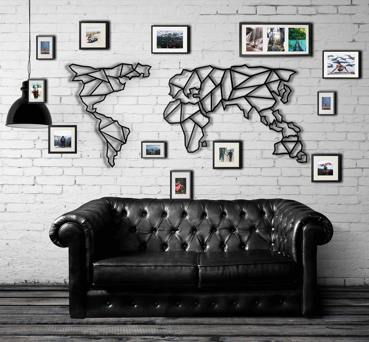 Decoratiune de perete, World Map, Metal, Dimensiune: 60 x 120 cm, Negru - 1 | YEO