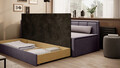 Canapea extensibila brat stanga 3 locuri, ELTAP, Fulgeo, 214x82x77 cm, lemn/catifea din poliester, bej/mov