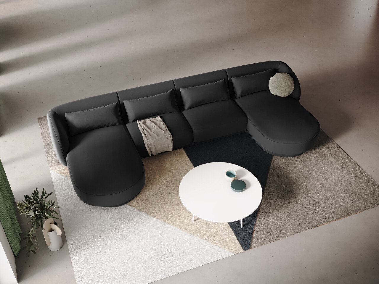 Coltar panoramic 5 locuri, Tulum, Cosmopolitan Design, 330x156x70 cm, catifea, gri