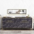 Set bufet si oglinda Polka Aynali Black, Hadley, 180 x 47.3 x 75 cm/121.8 x 37.8 x 3 cm, auriu/negru