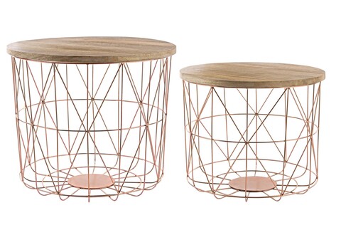 Set 2 masute de cafea weave, bizzotto, Ø40 x 32 cm, otel/lemn de mango, aramiu