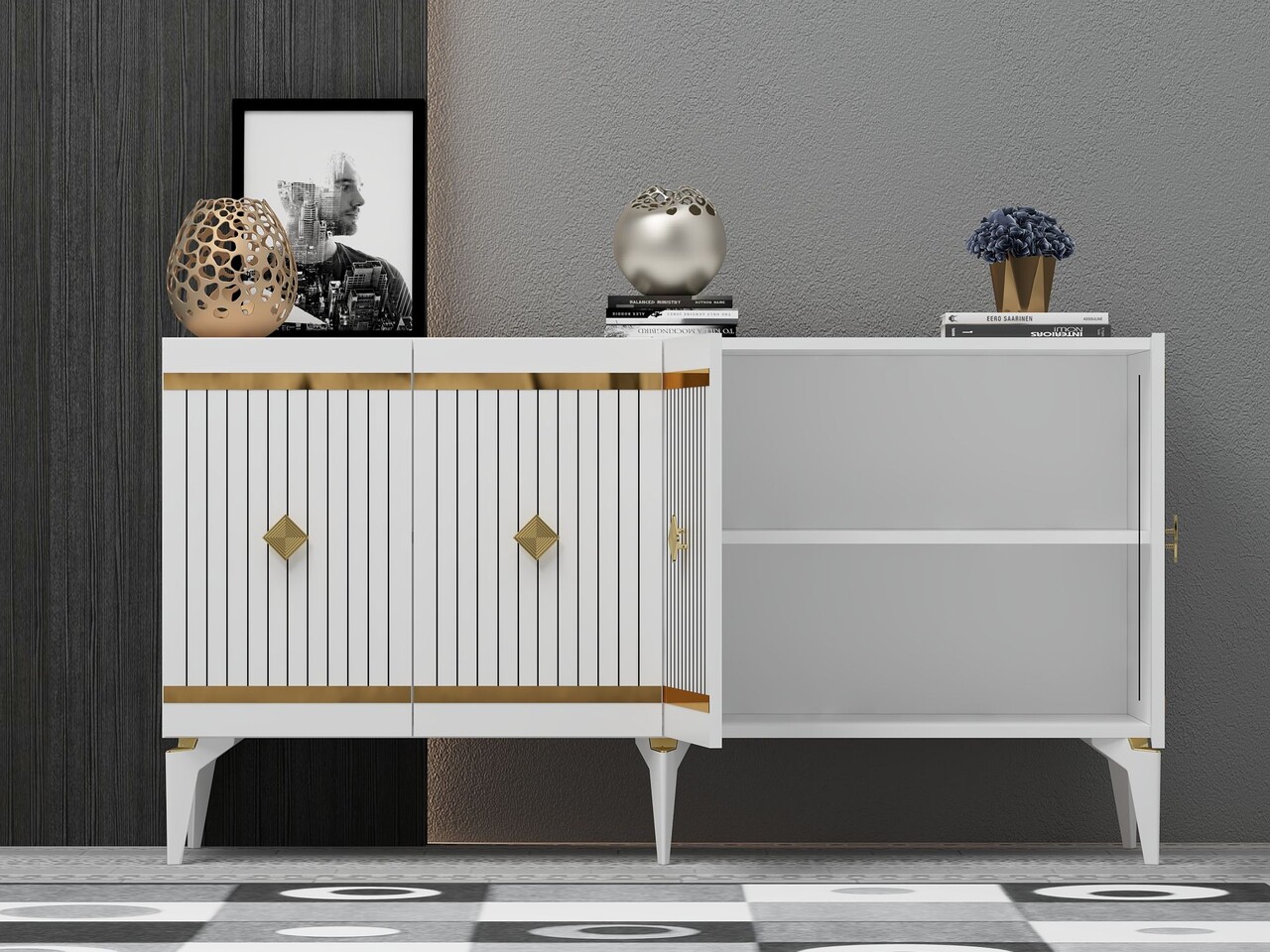 Consola, Hanah Home, Lenora, 150x79x40 cm, PAL , Alb/Auriu - view 3