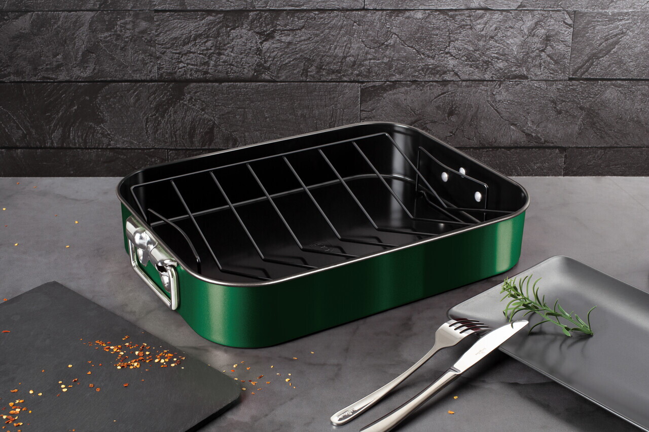 Tava de copt cu gratar Berlinger Haus, Emerald, 41.5x32x7.7 cm, otel carbon, verde - imagine 2