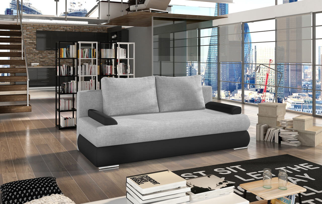 Canapea extensibila 3 locuri ELTAP, Milo, 213x95x90 cm, lemn/poliester, gri deschis/negru