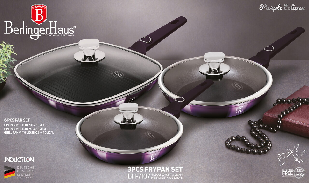 Set 3 tigai cu capac Berlinger Haus, Purple Eclipse, 20/24/28 cm, aluminiu forjat, mov - imagine 2