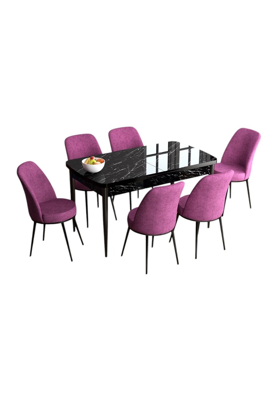 Set masa extensibila si scaune, Hanah Home, Han, Marmură neagră / Violet - view 2