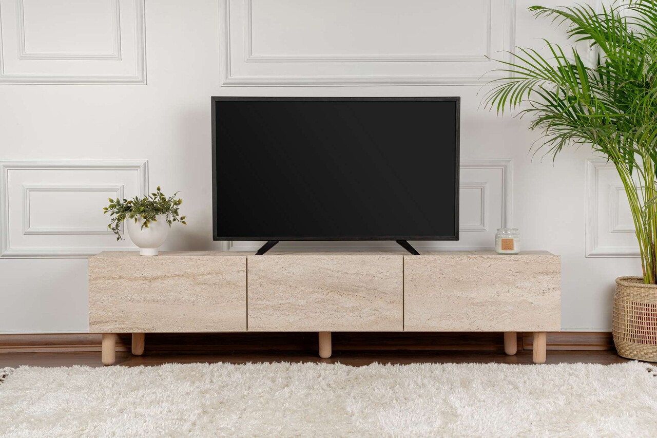 Comoda TV, Odessa, Alvin, 180x42x31.4 cm, Travertin - 1 | YEO