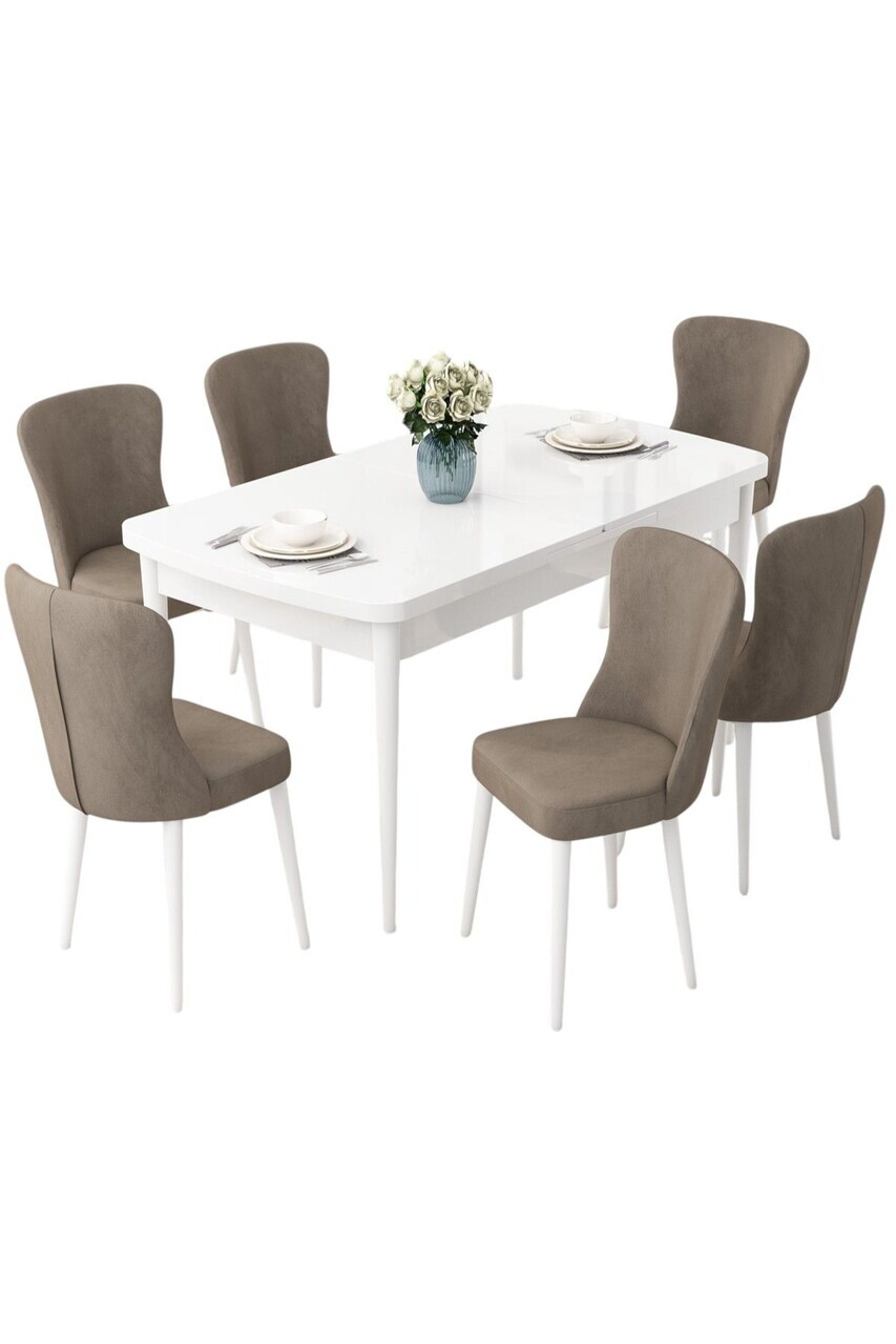 Set masa extensibila si scaune (7 piese), Hanah Home, Due, Alb / Cappuccino — imaginea 2