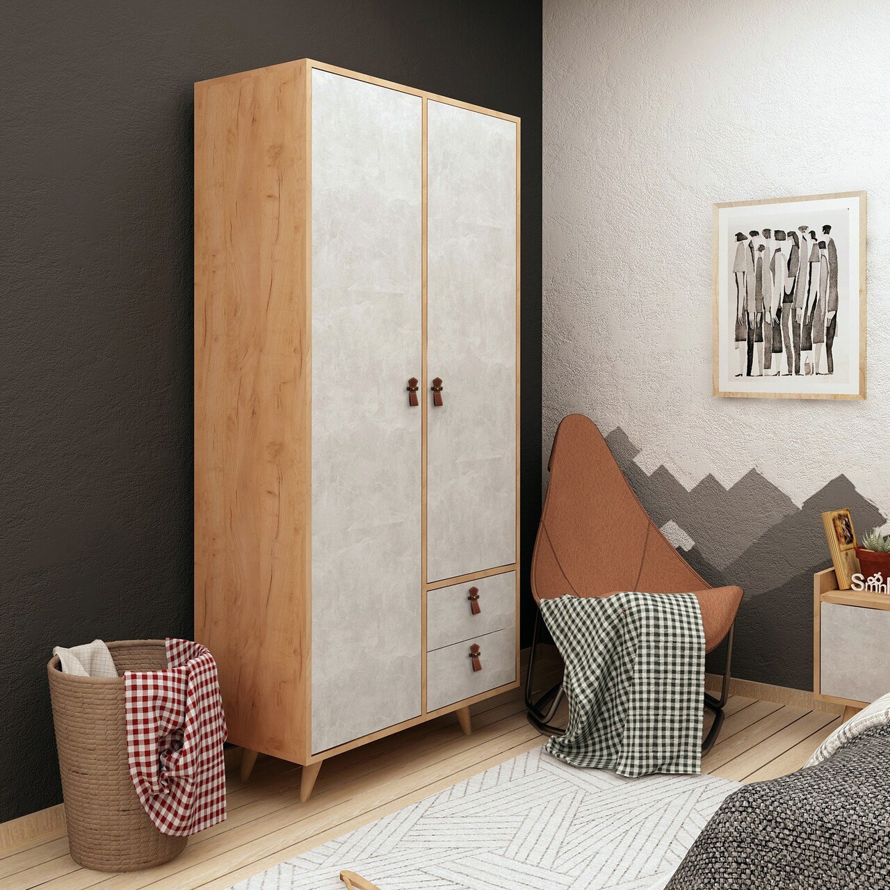 Dulap pentru haine, Mod Design, Suwon, 100x190x52 cm, Stejar / Gri - 1 | YEO