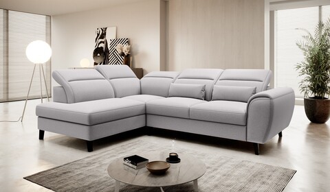 Coltar extensibil stanga 4 locuri ELTAP, LT-04GO, Noble, 255x201x100 cm, lemn/poliester, gri deschis