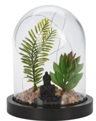 Poza Decoratiune luminoasa Buddha w plant, 14x14x17 cm, ciment, negru