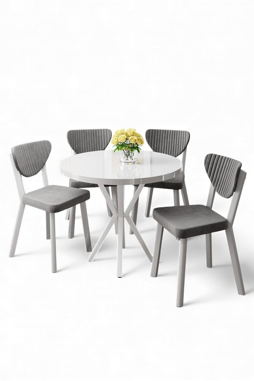 Set masa si scaune (5 Pieces), Hanah Home, Agnes, Alb/Gri - view 2