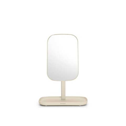 Oglinda cosmetica cu tava, Brabantia, Soft Beige, reglabila la 360 grade, factor marire x 5, 20x12.6x28.3 cm, polipropilena, bej